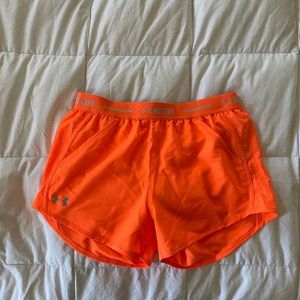 orange under armour running shorts